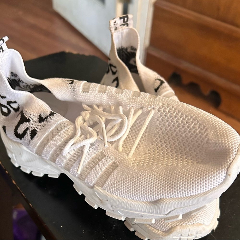 White Knit Slip-On Sneakers with Sock Collar